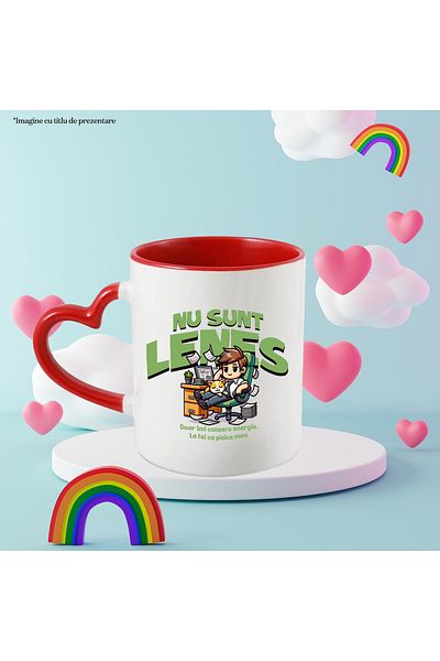 StoryGift Romania Mug Man at the office with cat, I'm not lazy, 330ml, Ceramic with Heart Handle Ro, With, STG