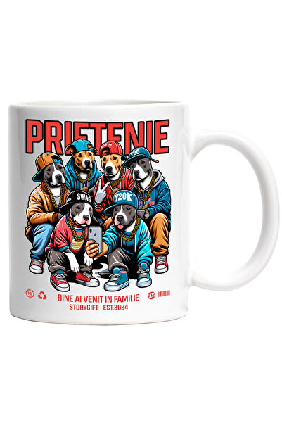 StoryGift Romania Cana Prietenie - Pitbull Din , Familie, 330ml, Ceramic Cu M...
