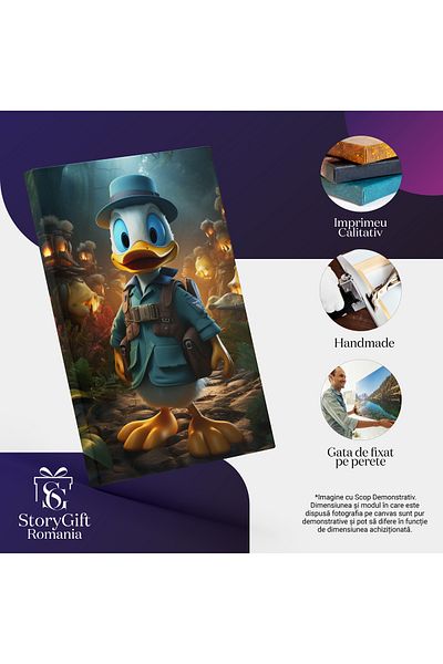 StoryGift Romania Tablou Canvas: Exploratoarea Ratusca Donald Disney, Cu Palarie Albastra Printre Felinare Sclip