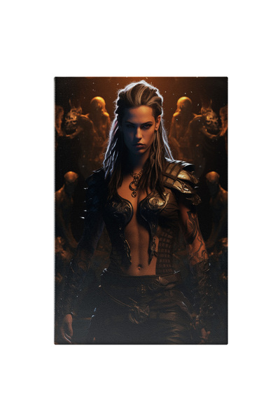 StoryGift Romania Tablou Canvas: Caracter Femeie Cu Parul Suvitat In Armura Cu Corset Decoltat Si Lant La Gat In