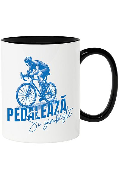 StoryGift Romania Cana Om Pe Bicicleta Pedaleaza Si Zambeste Sport In Aer Liber, 330ml, Ceramica C, Cu ,stg