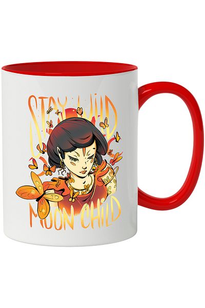 StoryGift Romania Mug With English Message Stay Wild Moon Child, Moth, Moon, Multicolor 330 ml, C, Cu