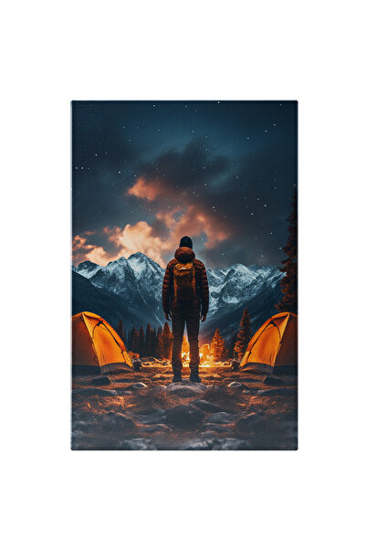 StoryGift Romania Tablou Canvas: Barbat Cu Ghiozdan Galben In Geaca Si Fes Pe...