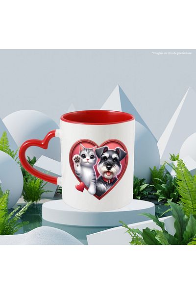 StoryGift Romania Mug with a waving kitten and a furry puppy | illustration | frame in , With ,STG