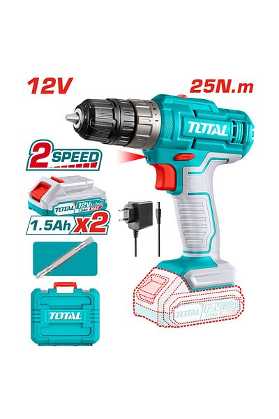 TOTAL 12V 25Nm Cordless Drill with Plastic Bag, Extra Battery and Charger