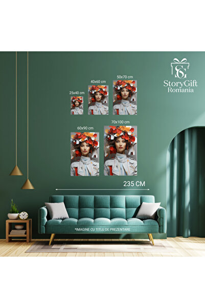 StoryGift Romania Tablou Canvas: Portret Feminin - Moda Doamna Trending Vestimentatie Alb Pictura Digitala