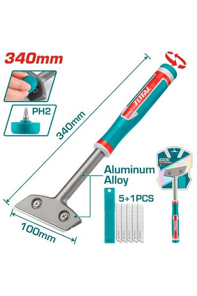 TOTAL 340mm Rubber Hand Cleaning Blade Iron Handle with 5 Internal Spurs