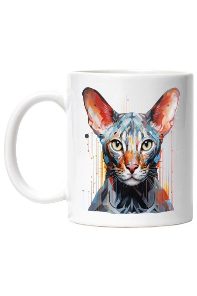 StoryGift Romania Cana Cu Pisica, Sphynx, Dungi, Geometric, Abstract, Multico...
