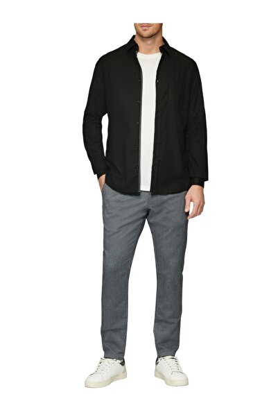 s.Oliver Men's long-sleeved shirt made of cotton and elastane blend, Slim fit, Black, 2XL