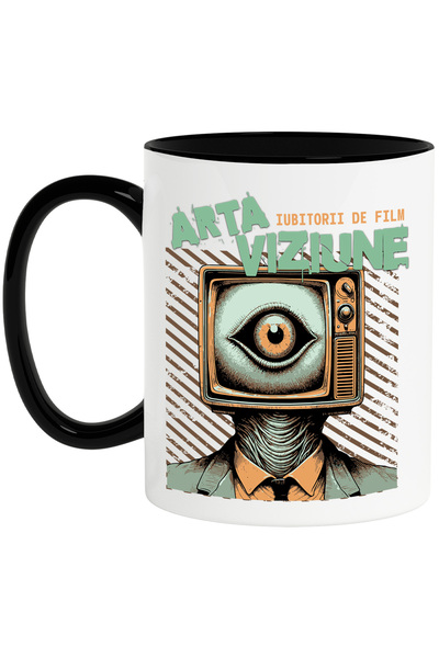 StoryGift Romania Cana Televizor Cu Ochii Iubitorii De Film, 330ml, Ceramica Cu Maner Negru, Cu Maner N,stg