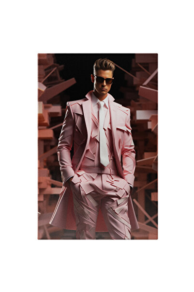 StoryGift Romania Tablou Canvas: Portret Barbat In Costum Roz Cu Par Saten Si...