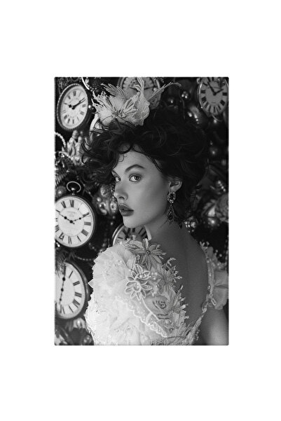 StoryGift Romania Tablou Canvas: Portretul Alb Negru Al Miresei Cu Părul Prin...