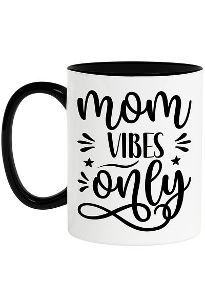 StoryGift Romania Mug for proud and beloved mothers with the message "Mom vibes only" with Black Handle, With Ma
