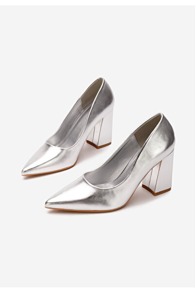 B T Shoes Nashia Silver Chunky Heel Shoes