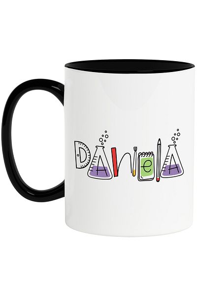StoryGift Romania Mug With Name Daniela, School, Chemistry, Subjects, Algebra, Geometry, 330ml, Wax, With