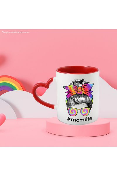 StoryGift Romania Mug with the message "#Momlife", illustration, mother, life, housewife, hair tied, eye, With, STG.