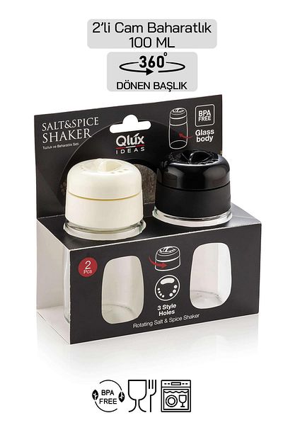 HOMENIVA Set of 2 Glass Spice Shakers – Salt and Pepper Shakers Set Black-White