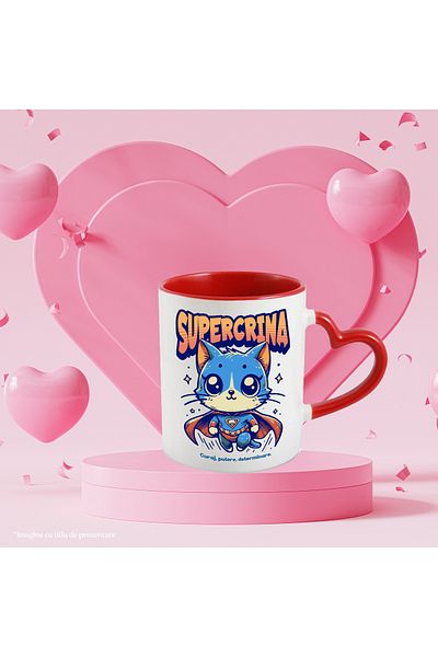 StoryGift Romania Super Lily Mug, Superhero, Flying Cat, 330ml, Ceramic With Red Heart Handle, With ,stg