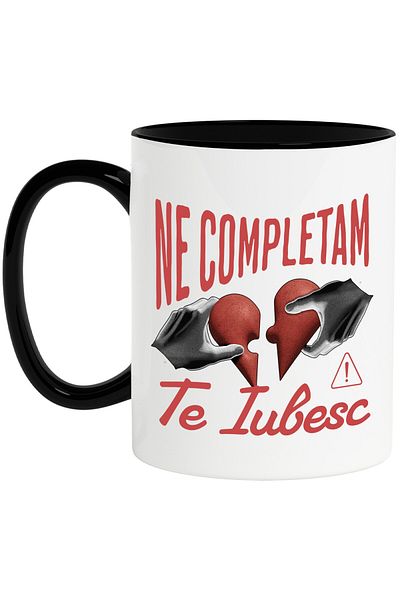 StoryGift Romania Mug with Broken Heart Puzzle Style Romantic Text We Complete Each Other I Love You Love, C, With