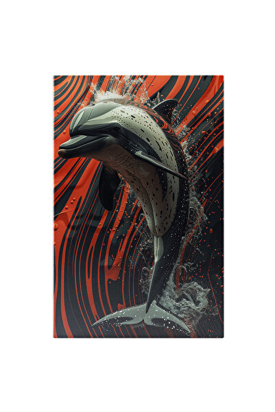 StoryGift Romania Tablou Canvas: Evadarea Delifinului Din Apa În Lumea Culorilor-delfin Printre Valuri Roșii Și