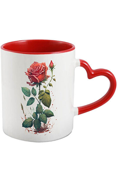 StoryGift Romania Cana Cu Desen Trandafir Rosu, Boboc De Trandafir Rosu, Spin...