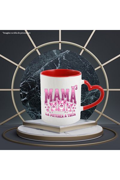StoryGift Romania Mug Mom to the power of three dogs puppies, family,, 330ml, Ceramic with Heart Handle, With,STG.