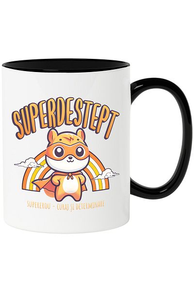 StoryGift Romania Super Smart Superhero Mug, Courage and Determination, 330ml, Ceramic with Black Handle, With