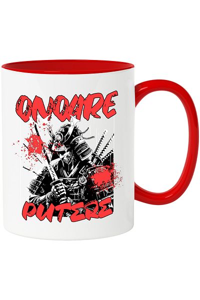 StoryGift Romania Japanese Assassin Ninja Samurai Honor Power Mug, 330ml, Ceramic with Red Handle, With Handle