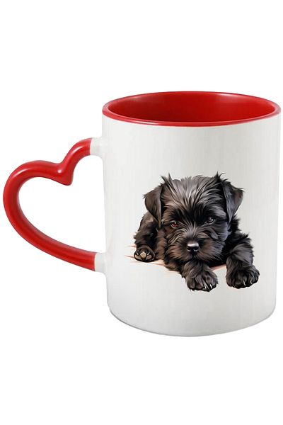 StoryGift Romania Mug with a black puppy | furry | illustration | sleepy | almost asleep | ob, Cu ,STG .