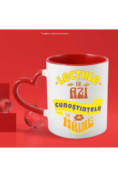 StoryGift Romania Today's Lessons, Tomorrow's Knowledge Mug, 330ml, Ceramic with Red Heart Handle, With ,STG