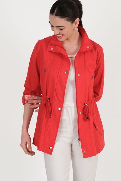 Spazio Oriente Stand Collar Zippered Snap Coat Red