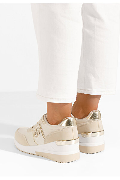 B T Shoes Béžové dámské tenisky na klínku Rhisa