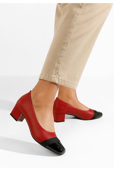 B T Shoes Red Low Heel Shoes Selea