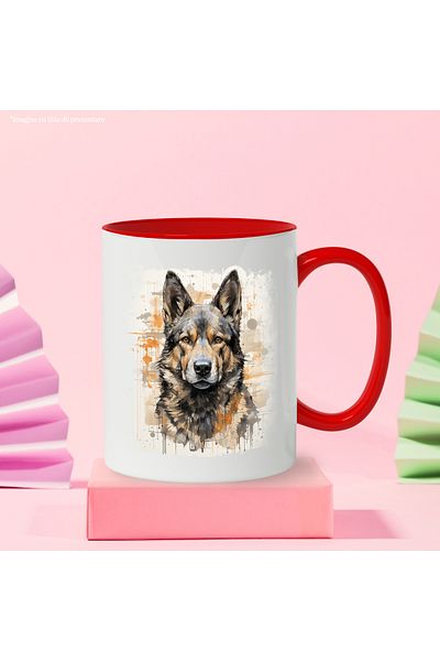 StoryGift Romania Mug With Puppy, Watercolor Effect Illustration, Poster, Wolf Dog, Multicolor 330 ml, , With ,STG