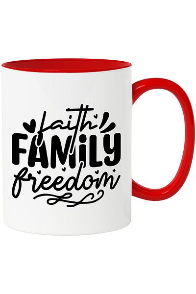 StoryGift Romania Mug with hearts and the text in English "Faith, family, freedom" - family faith, With