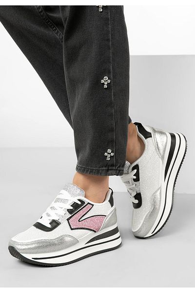 B T Shoes Sneakers Dama Cu Platforma Tarika Argintii