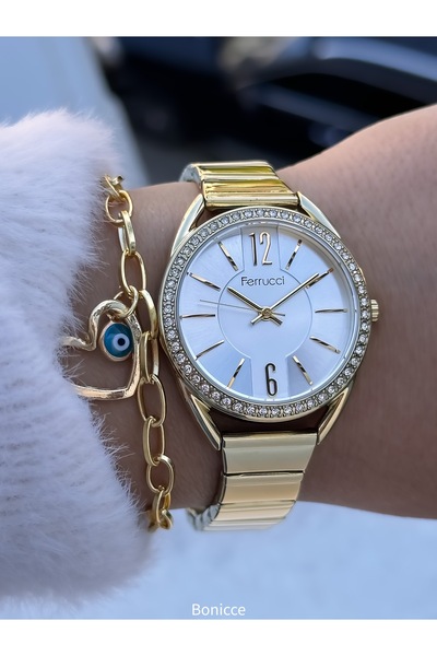 Ferrucci Sarı Çelik Kordon Garanti Belgeli Kadın Kol Saati Bileklik