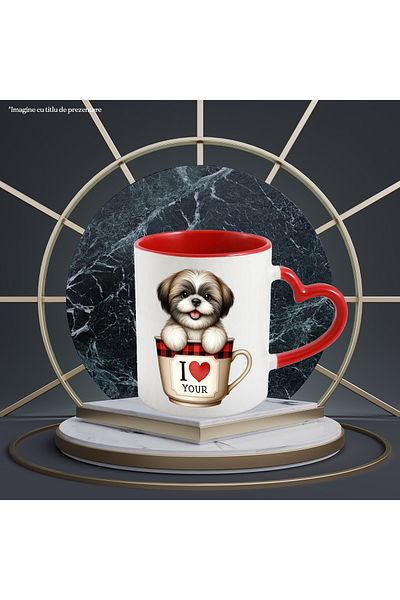 StoryGift Romania Mug with a puppy sitting in a cup, illustration, heart, appreciation, coffee, With ,STG