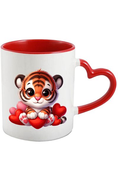 StoryGift Romania Cana Cu Un Pui De Tigru Care Tine O Inima | Ilustratie | Valentine's Day | Cadou, Cu ,stg