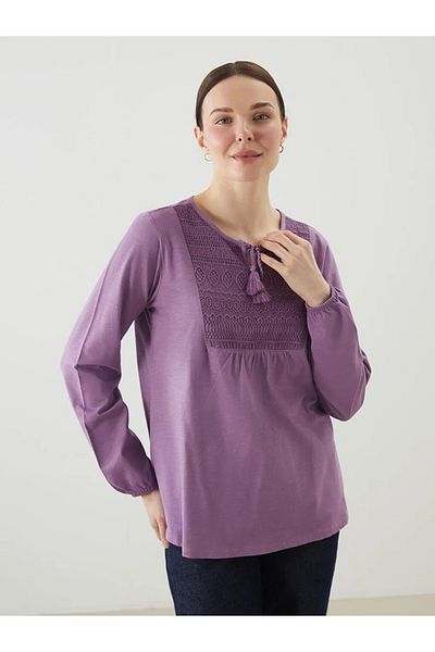 LC Waikiki Lcw Grace Lace-Up Collar Embroidery Women's Blouse