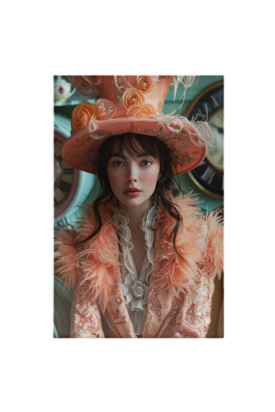 StoryGift Romania Tablou Canvas Pure Girl In Tinuta Roz Cu Palarie Mare Si Ca...