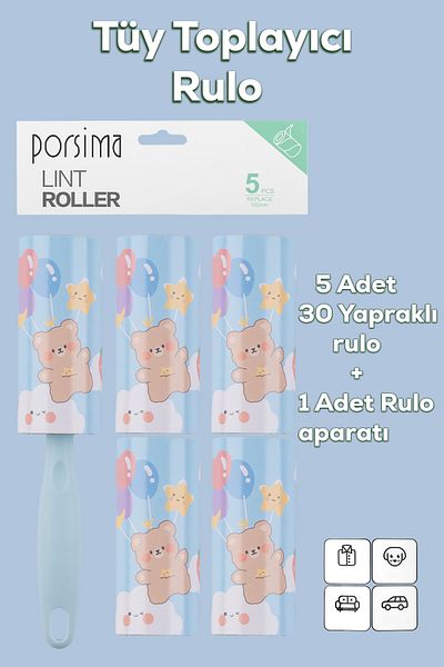 Porsima 3105 Cat Dog Hair Collector Roller + 4 Spare Rollers Blue