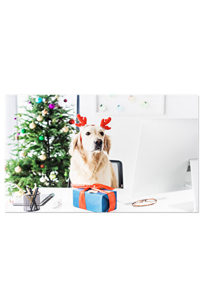 StoryGift Romania Tablou Canvas Caine Cu Coarne De Cerb Si Cadou De Craciun Pe Masa Cadou, Sarbatoare, Iarna, Cai