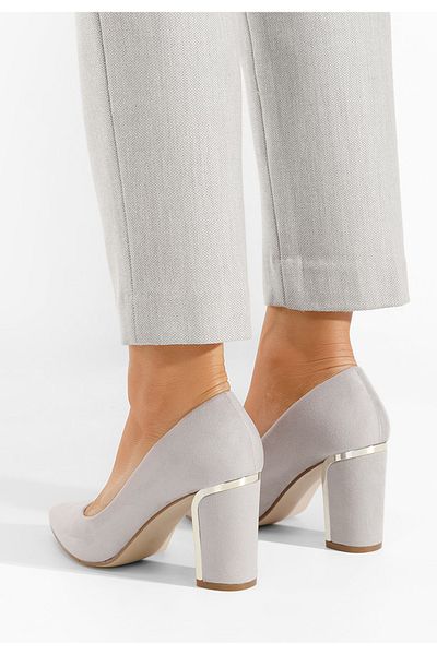 B T Shoes Sireda Grey Chunky Heel Shoes