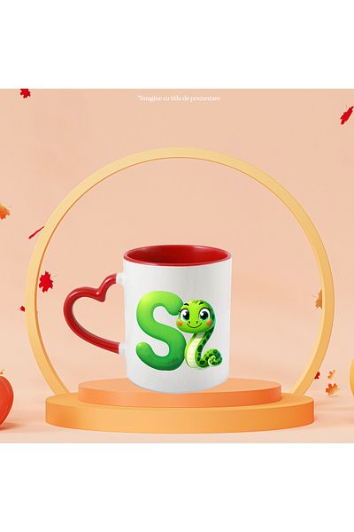 StoryGift Romania Mug with a green snake with the letter "S", illustration, for children, school, student, ab, With, STG