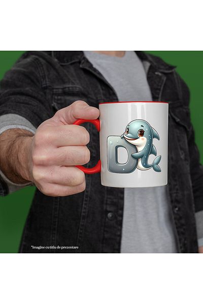 StoryGift Romania Mug with a dolphin with the letter "D", illustration, for children, school, student, alphabet, With, STG.