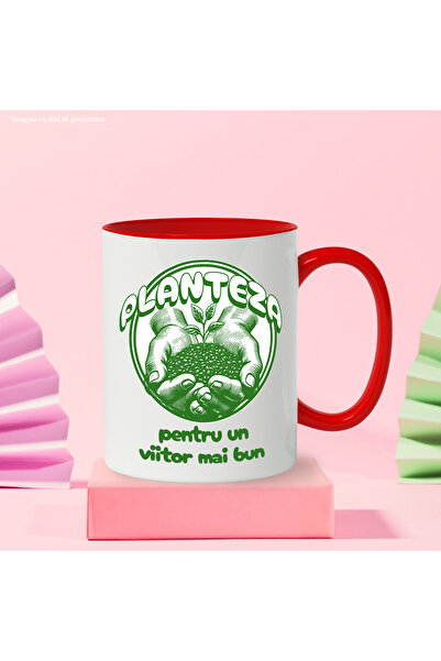 StoryGift Romania Planting hands with fertilizer pollution mug, 330ml, Ceramic with Red Handle, With Handle, STG