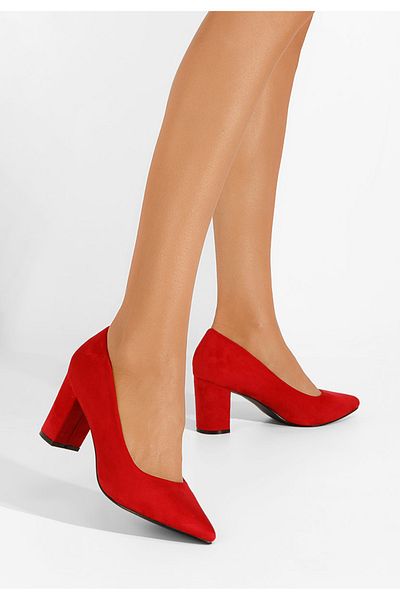 B T Shoes Red Sanira Chunky Heel Shoes