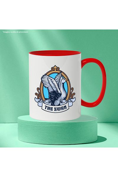 StoryGift Romania Mug With Message In English The Swan, Swan, Emblem, Frame, Multicolor 330 ml, Sky, With, STG