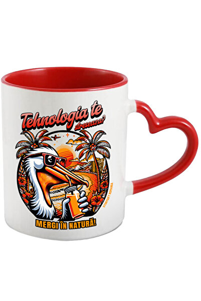 StoryGift Romania Cana Tehnologia Te Streseaza_ Mergi In Natura Pelican, 330ml, Ceramica Cu Maner , Cu ,stg